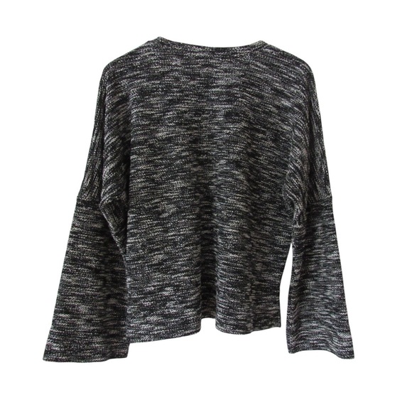 Madewell Button Shoulder Wide Sleeve Top Size Large Black Marled Crewneck - Picture 2 of 10